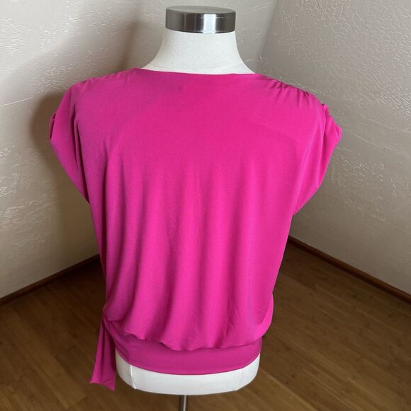 INC International Concepts Top Size Medium Pink Surplice Tie Waist Cap Sleeves - Picture 10 of 12